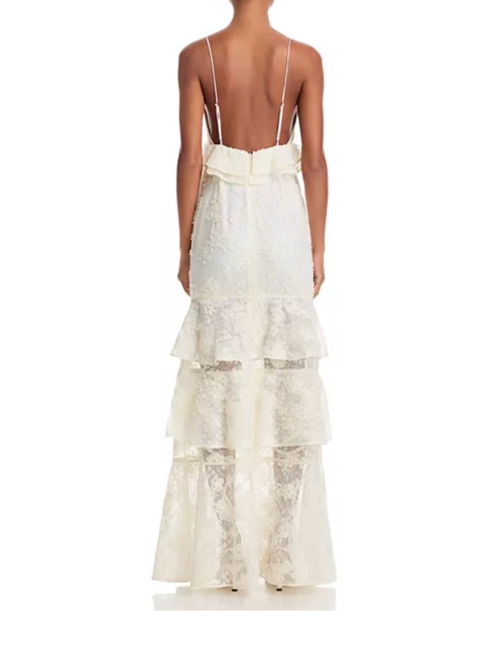 Black Halo Ivory Lace Tiered Maxi Dress with Ruffle Waist - Picture 2 of 4